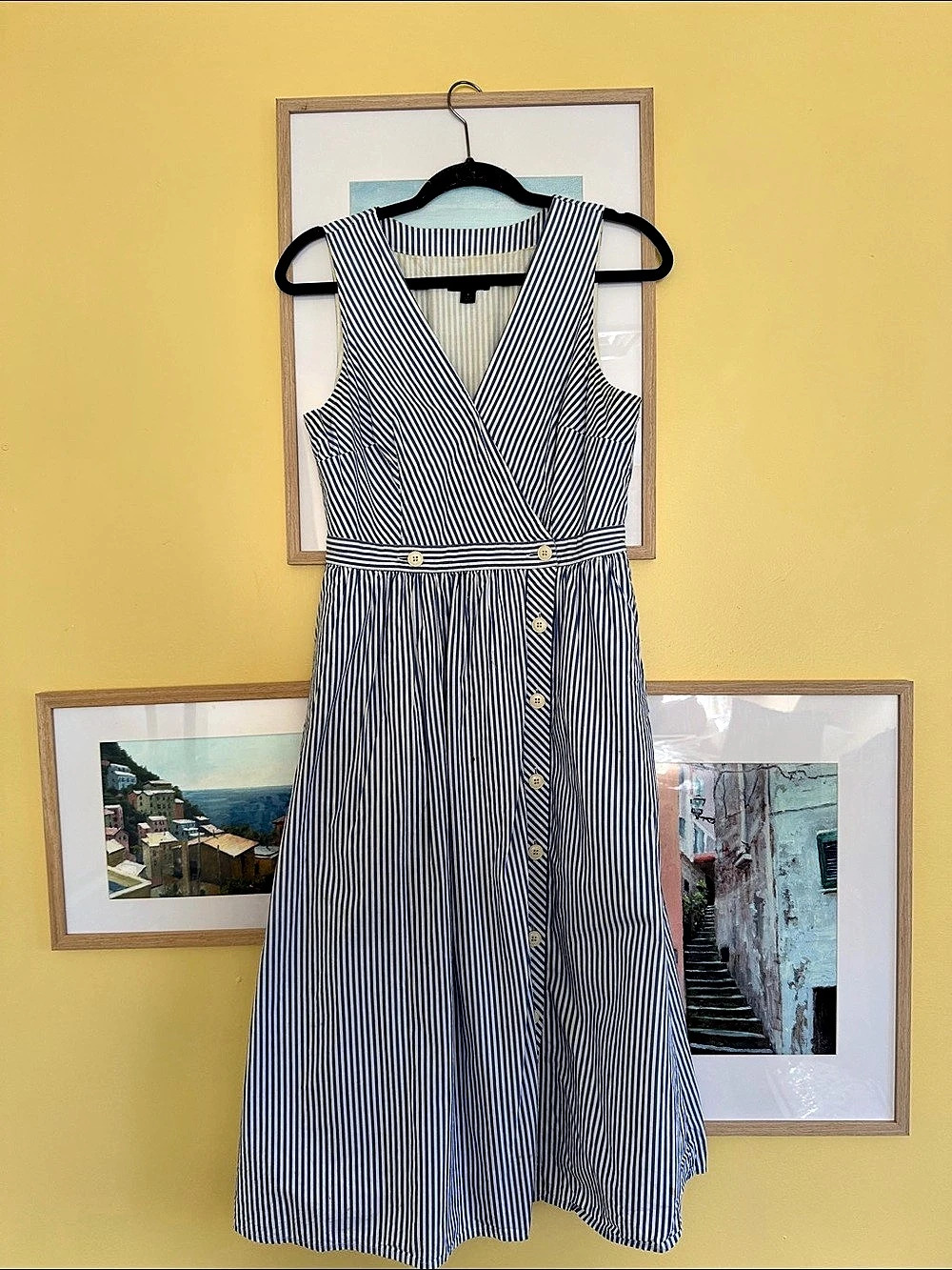 J.Crew Blue White Striped Sleeveless Midi Dress Size 8